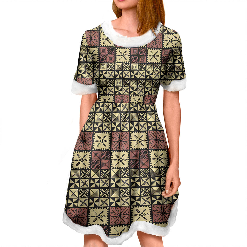 Tonga Women and Kid Christmas Dress Ngatu Style