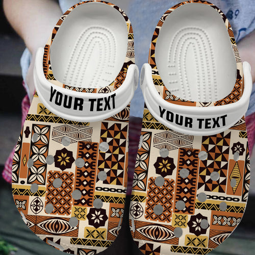 Tonga Clogs Shoes Custom Text Tonga Ngatu Tapa Pattern