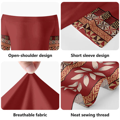 Tonga Short Sleeve Off The Shoulder Lady Dress Ngatu