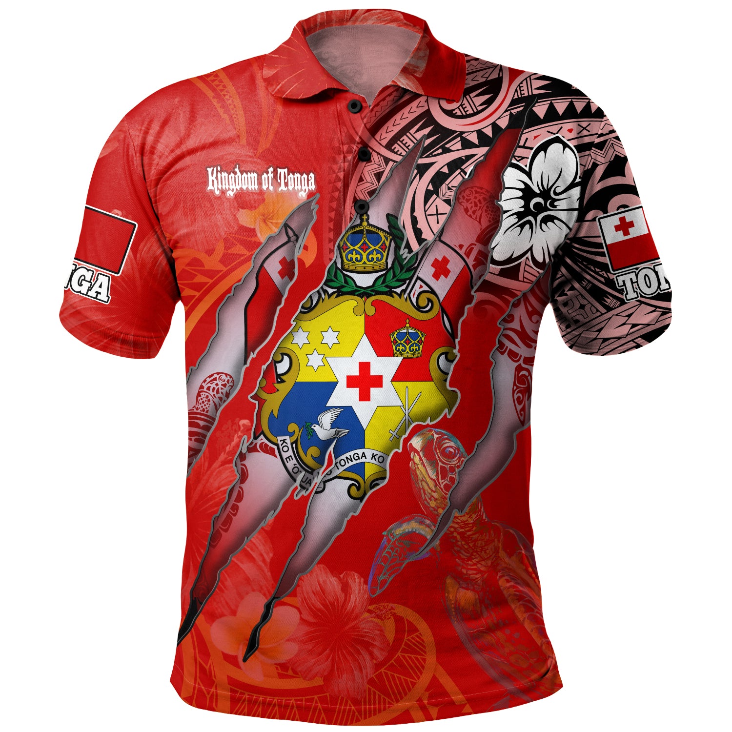 Tonga Polo Shirt Custom Tongan Blood Inside Me Polynesian Sleeve Tattoo Tropical Red