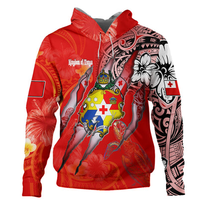 Tonga Hoodie Custom Tongan Blood Inside Me Polynesian Sleeve Tattoo Tropical Red
