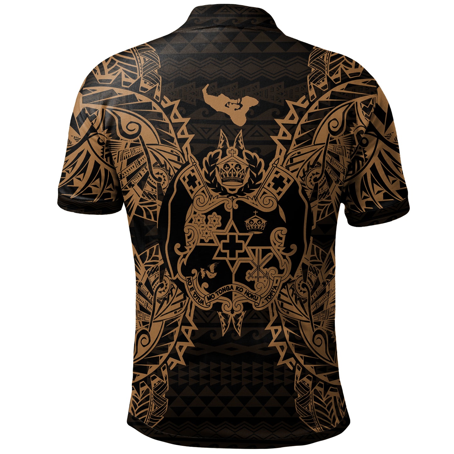 Tonga Polo Shirt - Tonga Coat Of Arms Map Polynesian Tattoo Gold