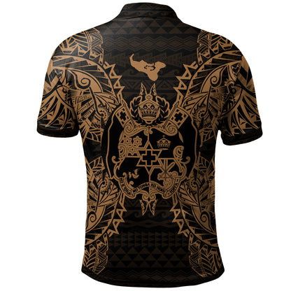 Tonga Polo Shirt - Tonga Coat Of Arms Map Polynesian Tattoo Gold