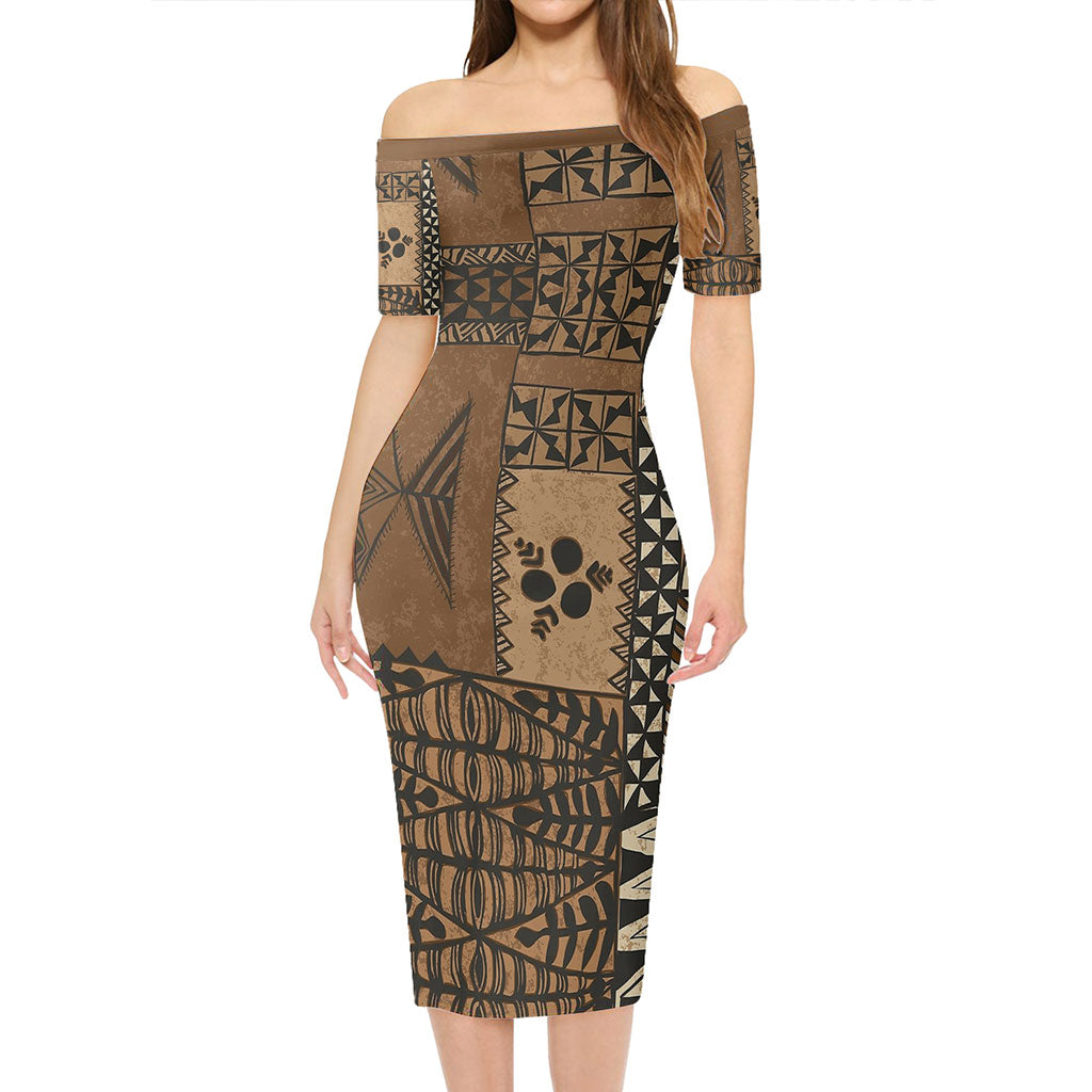 Tonga Short Sleeve Off The Shoulder Lady Dress Scarf
