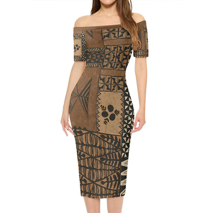 Tonga Short Sleeve Off The Shoulder Lady Dress Scarf