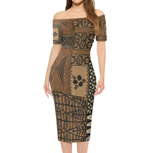 Tonga Short Sleeve Off The Shoulder Lady Dress Scarf