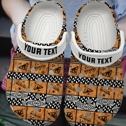 Tonga Clogs Shoes Custom Text Tonga Tapa Pattern