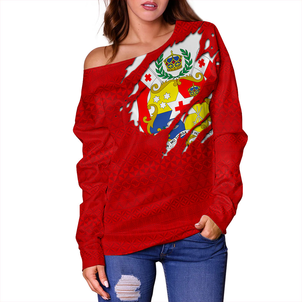 Tonga Off Shoulder Sweatshirt Ngatu Crack Style Ver.1