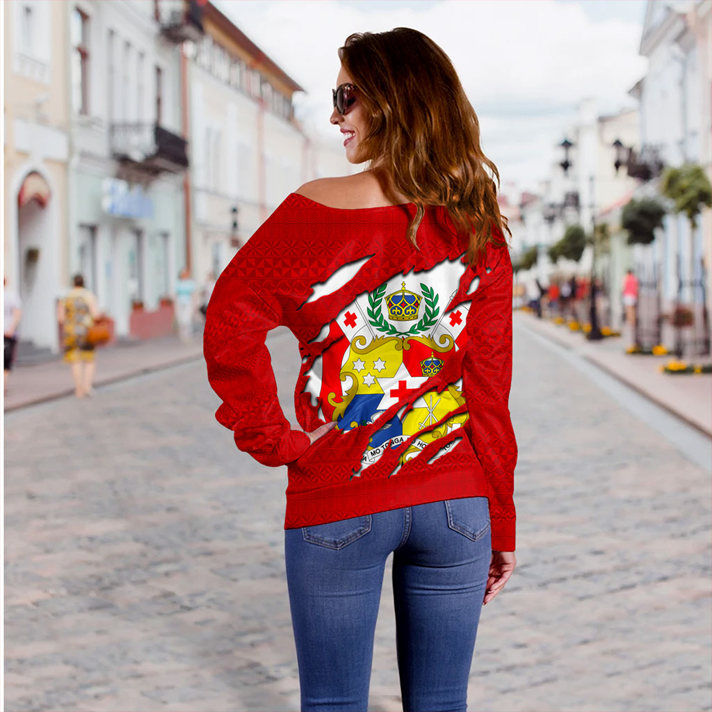 Tonga Off Shoulder Sweatshirt Ngatu Crack Style