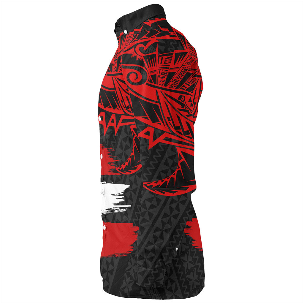 Tonga Long Sleeve Shirt Tribal Polynesian Grunge Flag