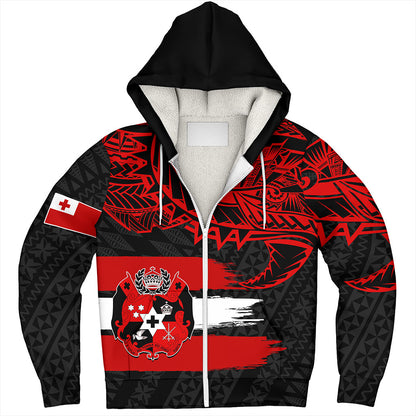 Tonga Sherpa Hoodie Tribal Polynesian Grunge Flag