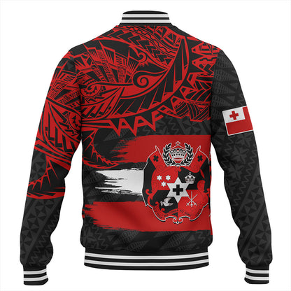 Tonga Baseball Jacket Tribal Polynesian Grunge Flag