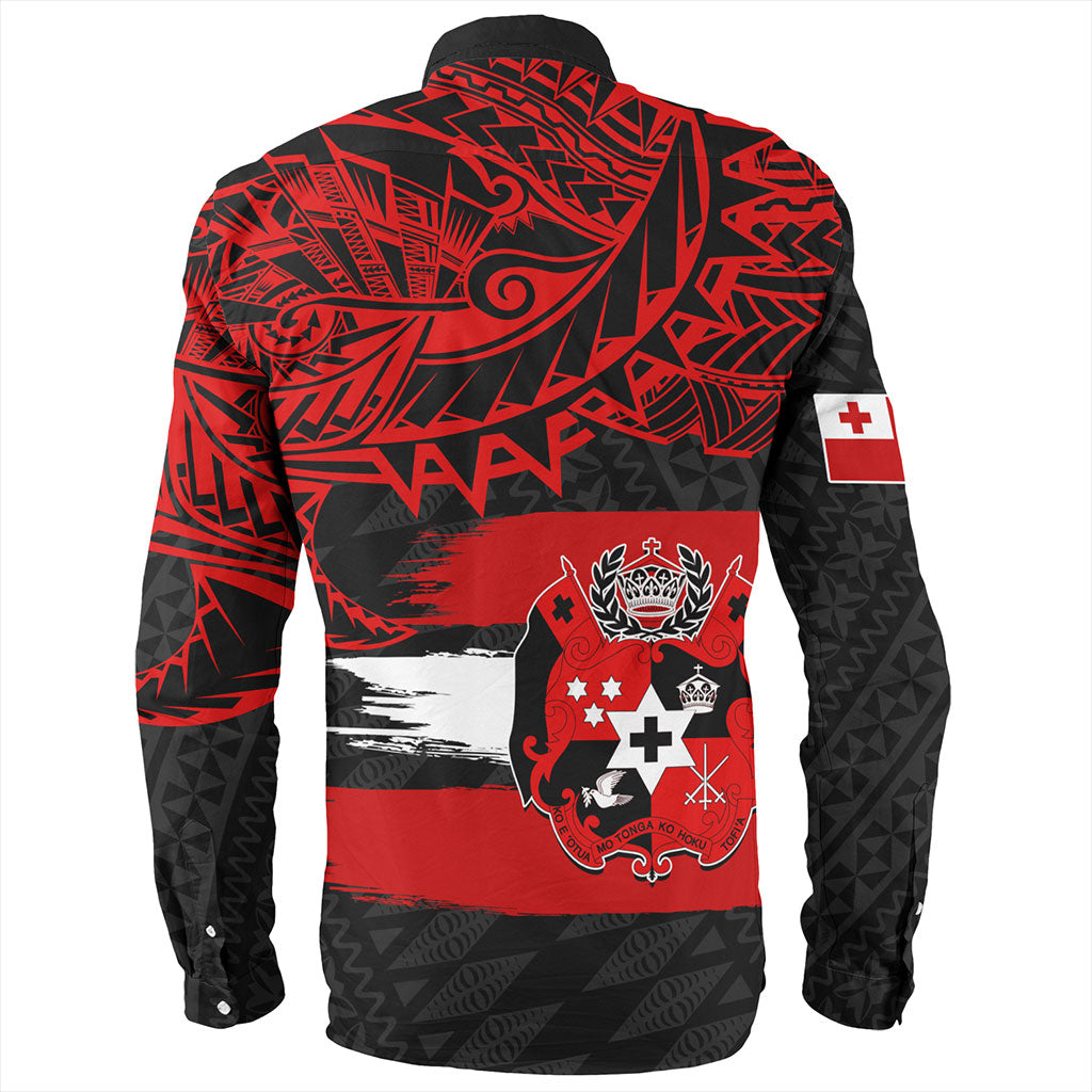 Tonga Long Sleeve Shirt Tribal Polynesian Grunge Flag