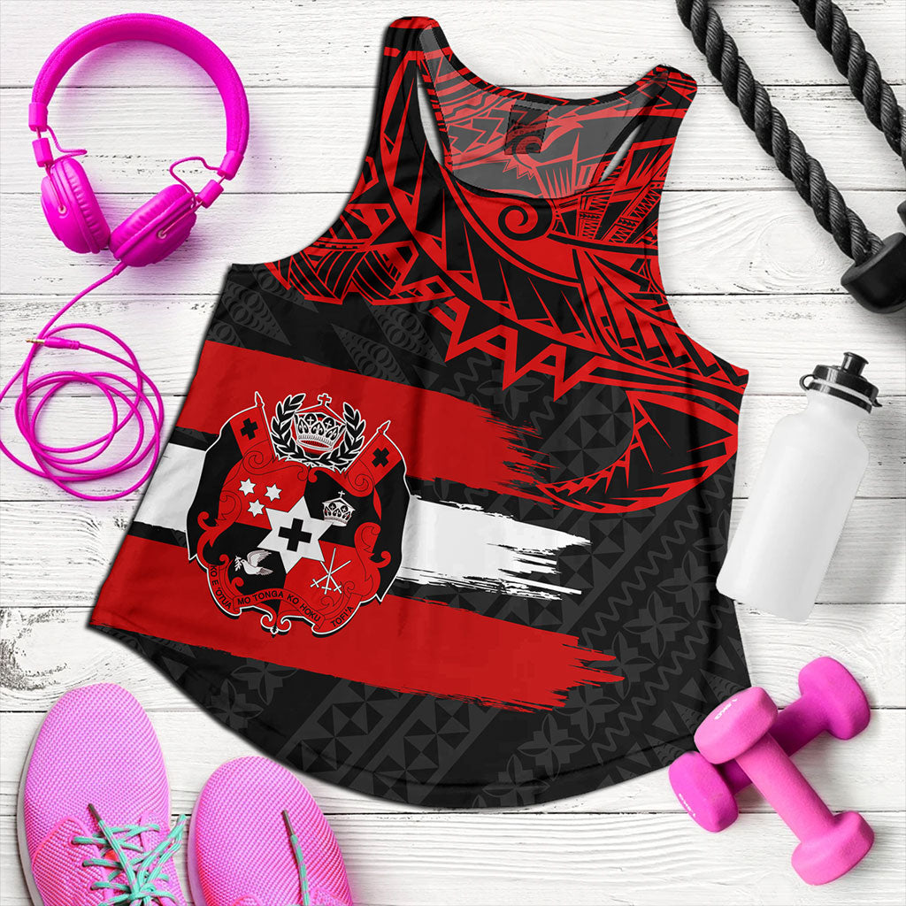 Tonga Women Tank Tribal Polynesian Grunge Flag