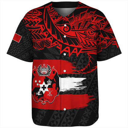 Tonga Baseball Shirt Tribal Polynesian Grunge Flag