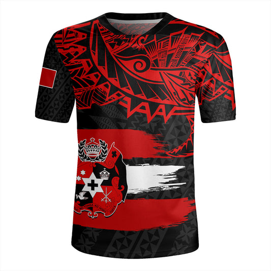 Tonga Rugby Jersey Tribal Polynesian Grunge Flag