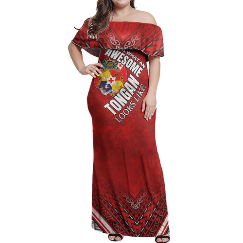 Tonga Women Off Shoulder Long Dress - Awesome Tongan Patterns