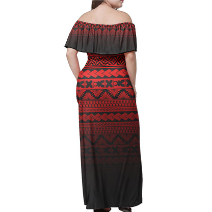 Tonga Women Off Shoulder Long Dress - Tongan Patterns Culture