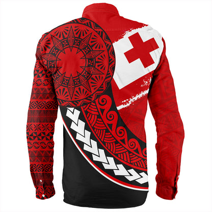Tonga Long Sleeve Shirt Flag Pattern Circle Style