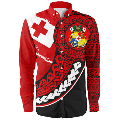 Tonga Long Sleeve Shirt Flag Pattern Circle Style
