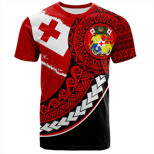 Tonga T-Shirt Flag Pattern Circle Style