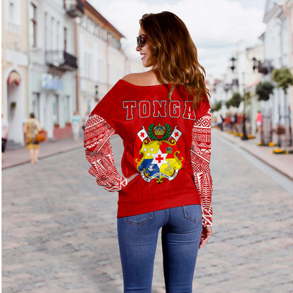 Tonga Off Shoulder Sweatshirt Ngatu Pattern Seal Athletic