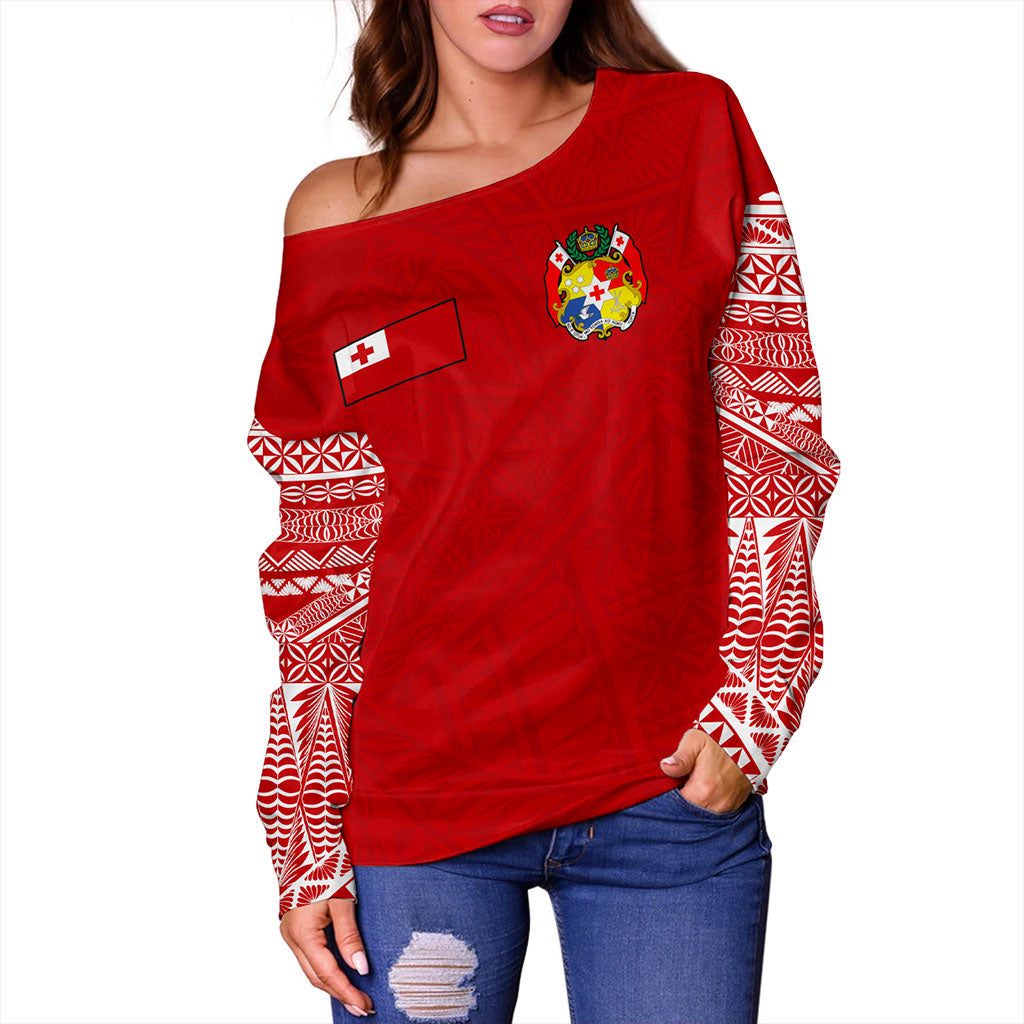 Tonga Off Shoulder Sweatshirt Ngatu Pattern Seal Athletic