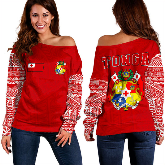 Tonga Off Shoulder Sweatshirt Ngatu Pattern Seal Athletic