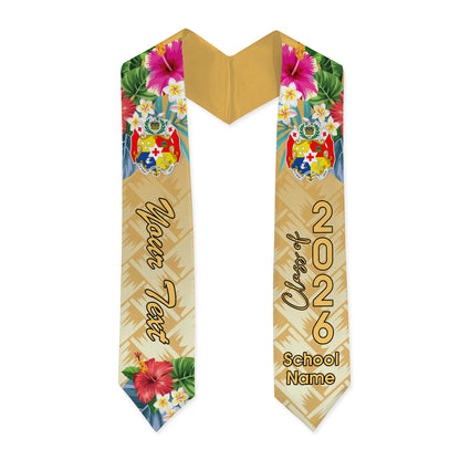 Tonga Graduation Stole Custom Class 2026 Tropical Hibiscus Island Pride