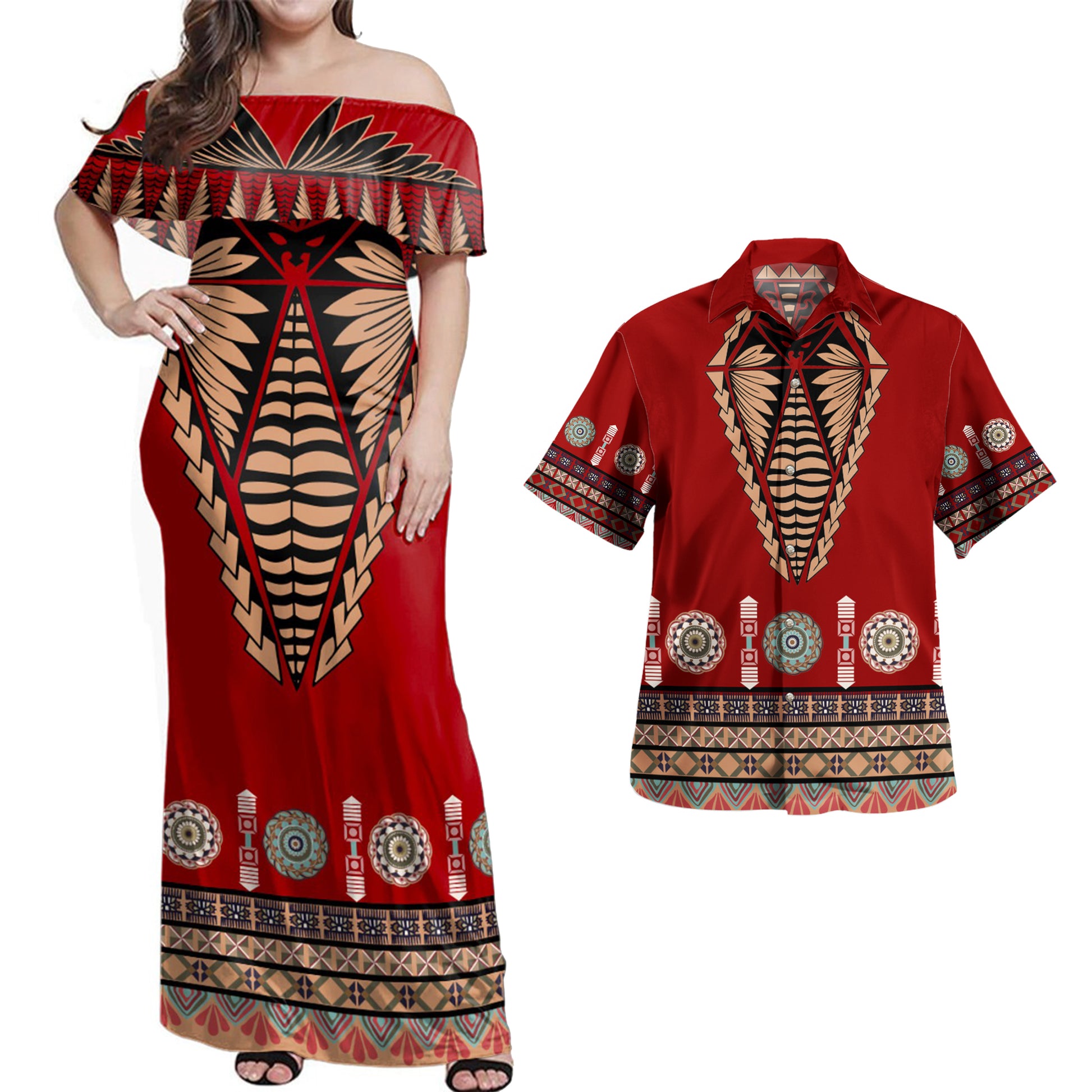 Tonga Combo Dress And Shirt Ngatu Design Fabric Style
