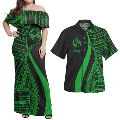 Tonga Combo Dress And Shirt - Polynesian Tentacle Tribal Pattern Green