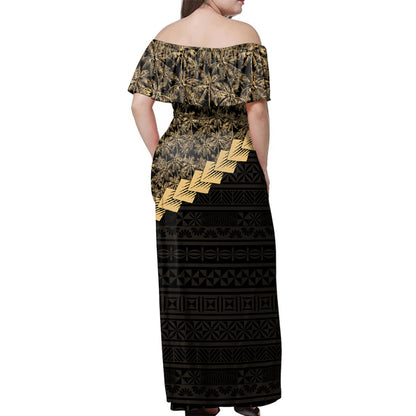 Tonga Woman Off Shoulder Long Dress Golden Coconuts