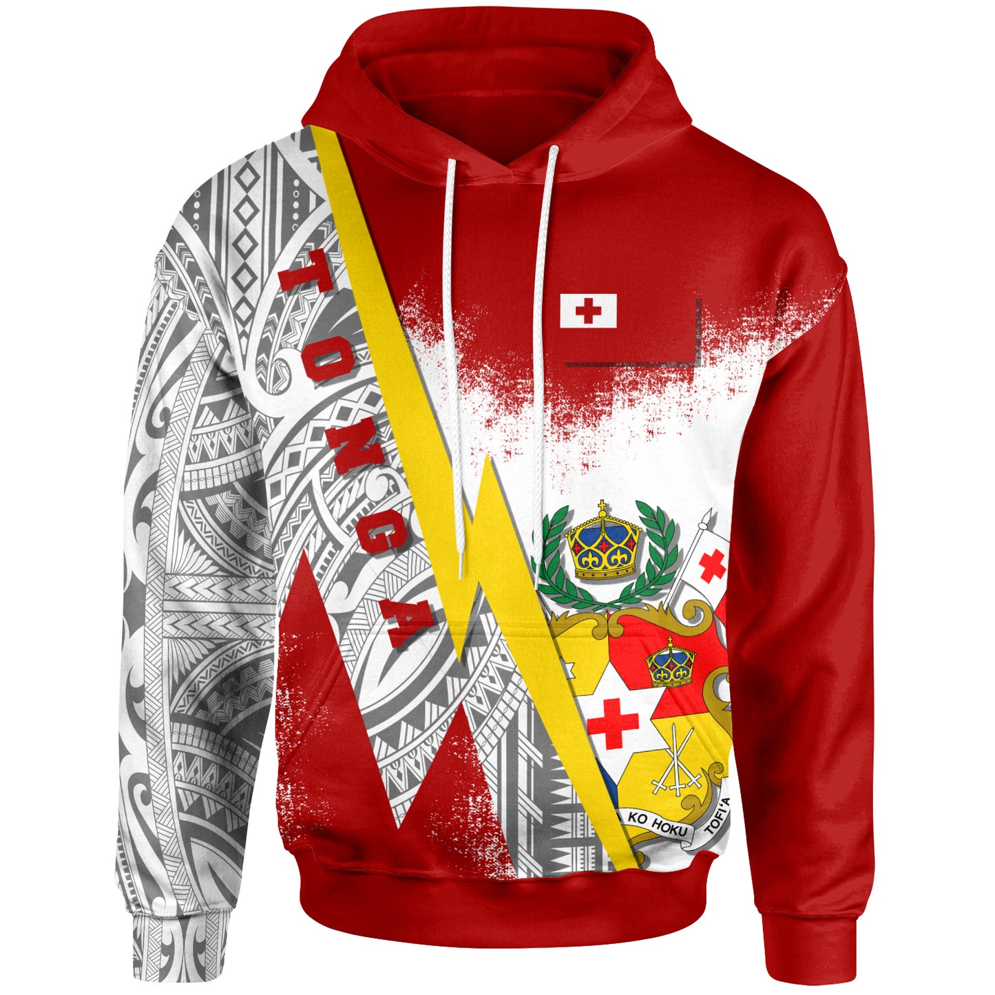 Tonga Hoodie - Tonga Flag Coat Of Arms With Polynesian Tattoo Style K13