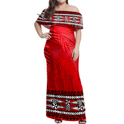 Tonga Combo Dress And Shirt Ngatu Fabric Leaves