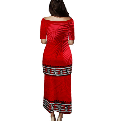 Tonga Combo Puletasi And Shirt Ngatu Fabric Leaves