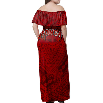 Tonga Polynesian Hibiscus Style Woman Off Shoulder Long Dress