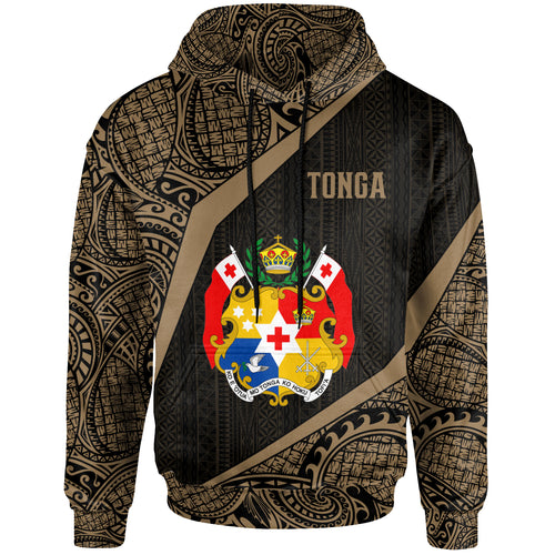 Tonga Polynesian Hoodie - Tonga Coat Of Arms Polynesian Tattoo Gold