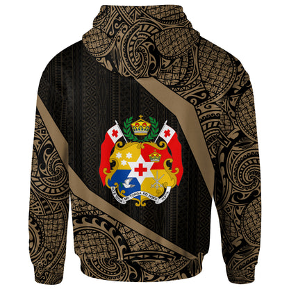 Tonga Polynesian Hoodie - Tonga Coat Of Arms Polynesian Tattoo Gold