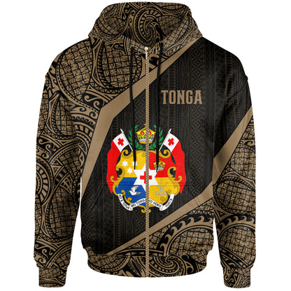 Tonga Polynesian Hoodie - Tonga Coat Of Arms Polynesian Tattoo Gold