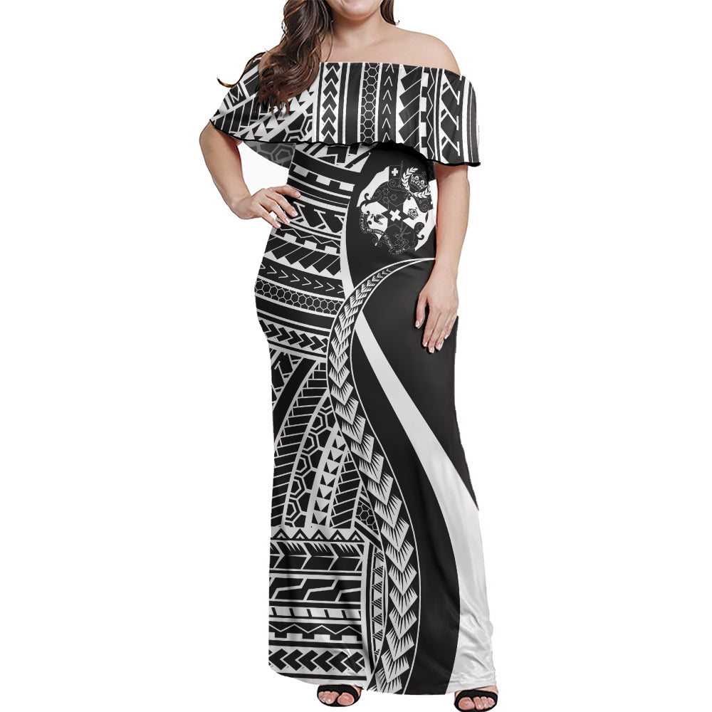 Tonga Custom Personalised Woman Off Shoulder Long Dress Polynesian Tentacle Tribal Pattern