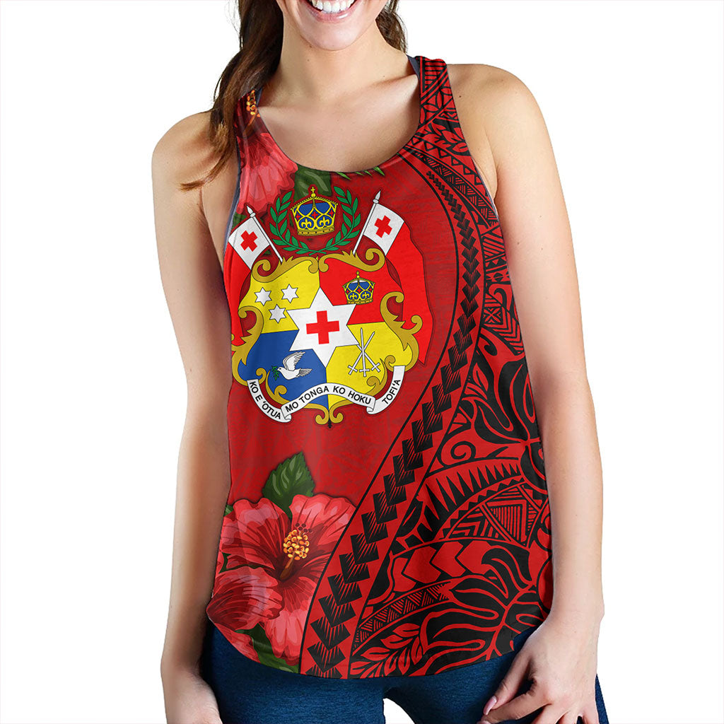 Tonga Women Tank Tribal Polynesian With Hibiscus Flower