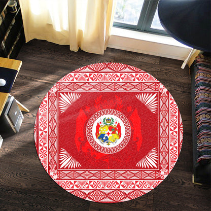 Tonga Round Rug Ngatu Pattern Coat Of Arms Style