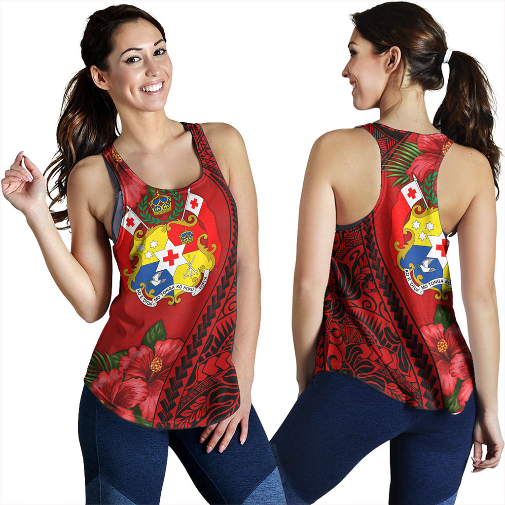 Tonga Women Tank Tribal Polynesian With Hibiscus Flower