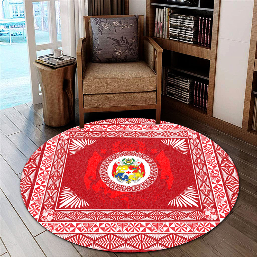 Tonga Round Rug Ngatu Pattern Coat Of Arms Style