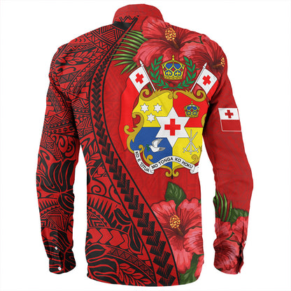 Tonga Long Sleeve Shirt Tribal Polynesian With Hibiscus Flower