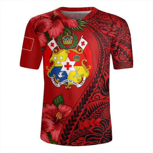 Tonga Rugby Jersey Tribal Polynesian With Hibiscus Flower
