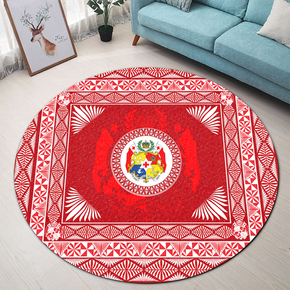 Tonga Round Rug Ngatu Pattern Coat Of Arms Style