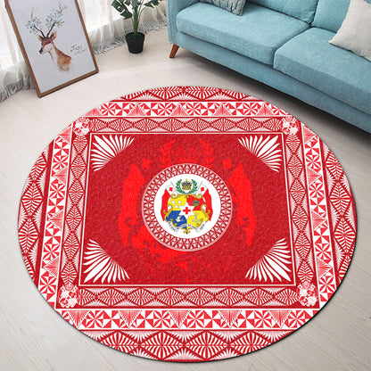 Tonga Round Rug Ngatu Pattern Coat Of Arms Style
