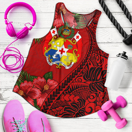 Tonga Women Tank Tribal Polynesian With Hibiscus Flower