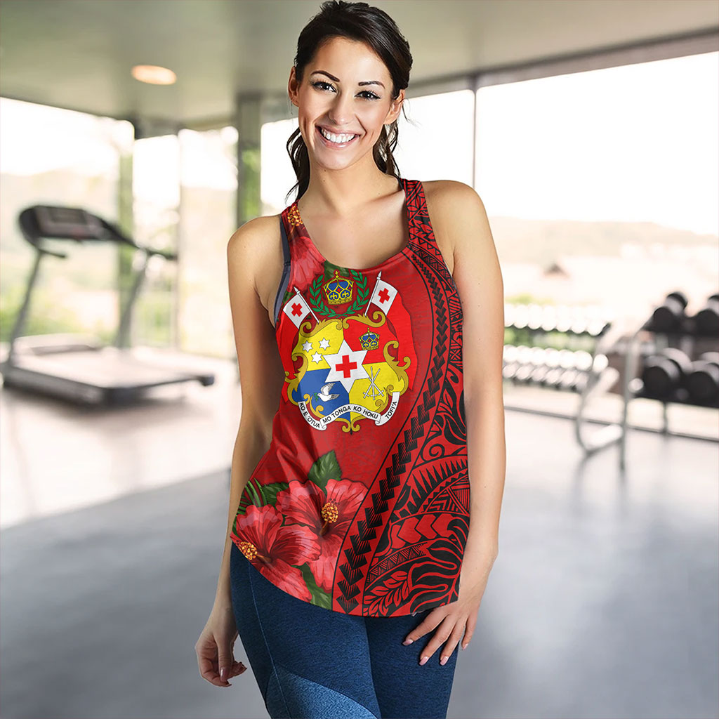 Tonga Women Tank Tribal Polynesian With Hibiscus Flower